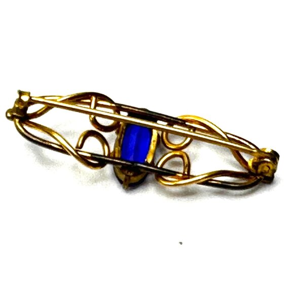 Edwardian Gold-Filled Blue Glass Brooch—Emerald Cut Shaped Faceted Glass – GUC - Picture 6 of 9